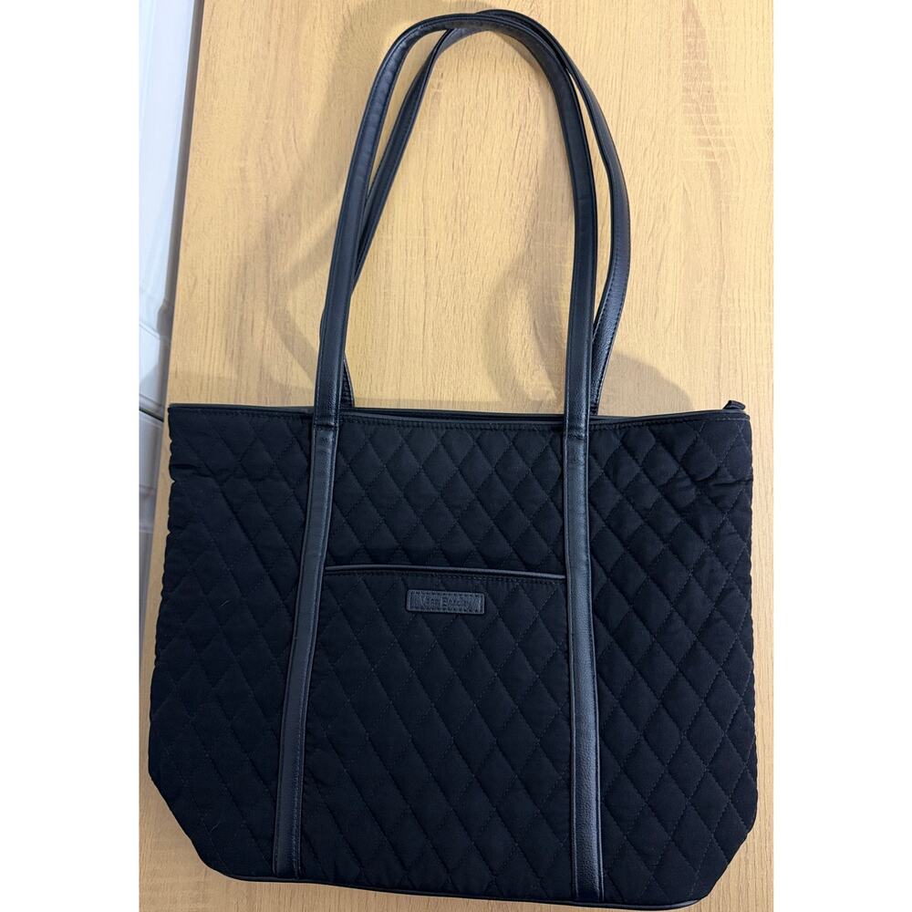 Vera Bradley Black Quilted Shoulder Bag with Double Straps Dot Interior